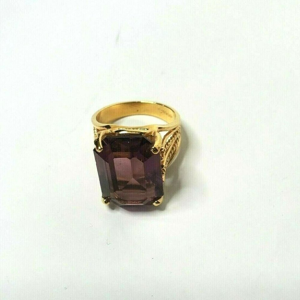 HGE 18 K Cocktail Ring Faux Amethyst Stone Size 7